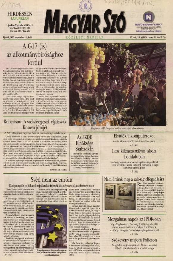 Magyar Szó, 60. évf. 2003. szeptember 16. 219. sz. 1–16. oldal