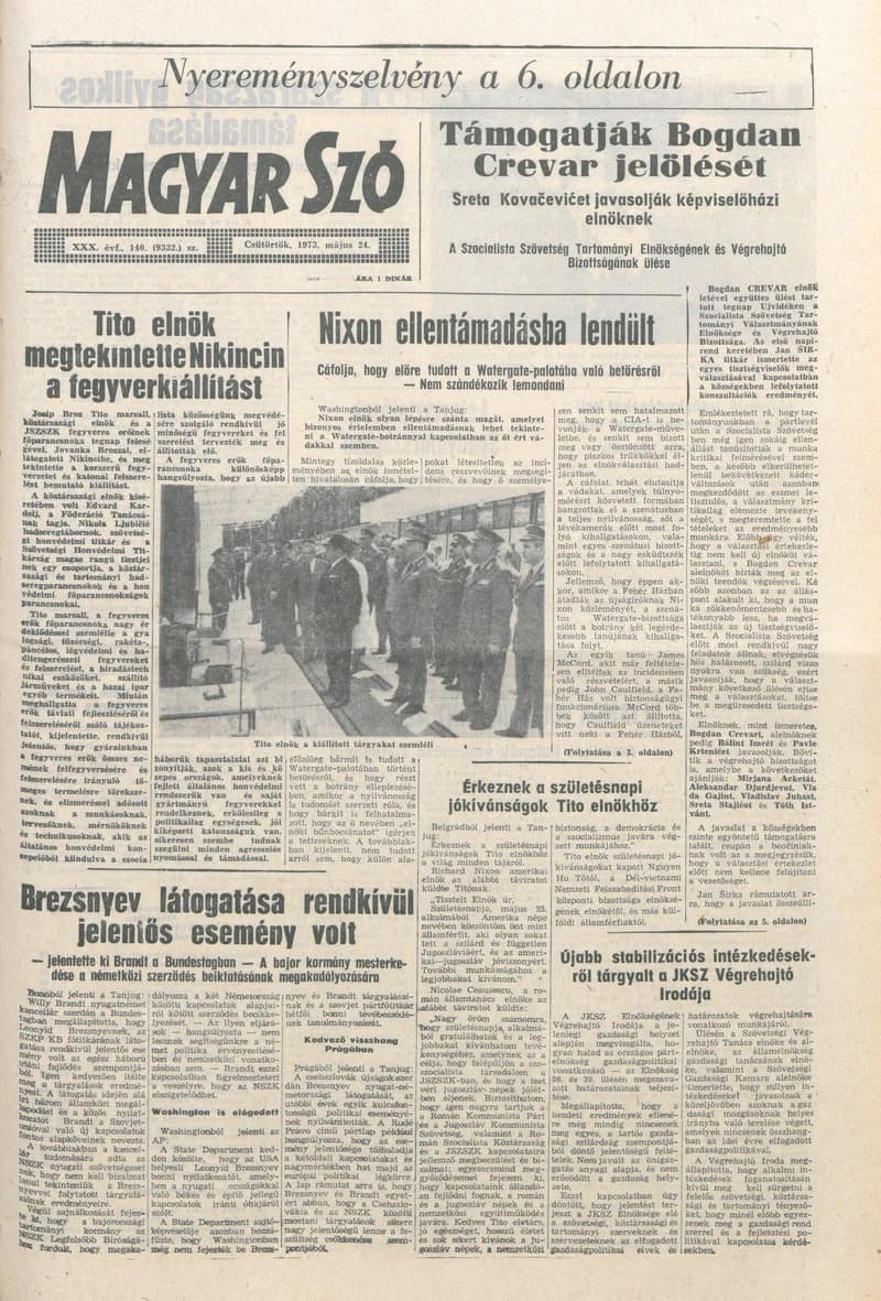 Magyar Szó, 30. évf. 1973. május 24. 140. sz. 1–20. oldal
