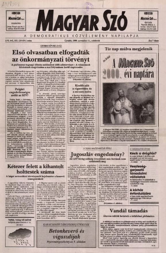 Magyar Szó, 56. évf. 1999. november 11. 221. sz. 1–16. oldal