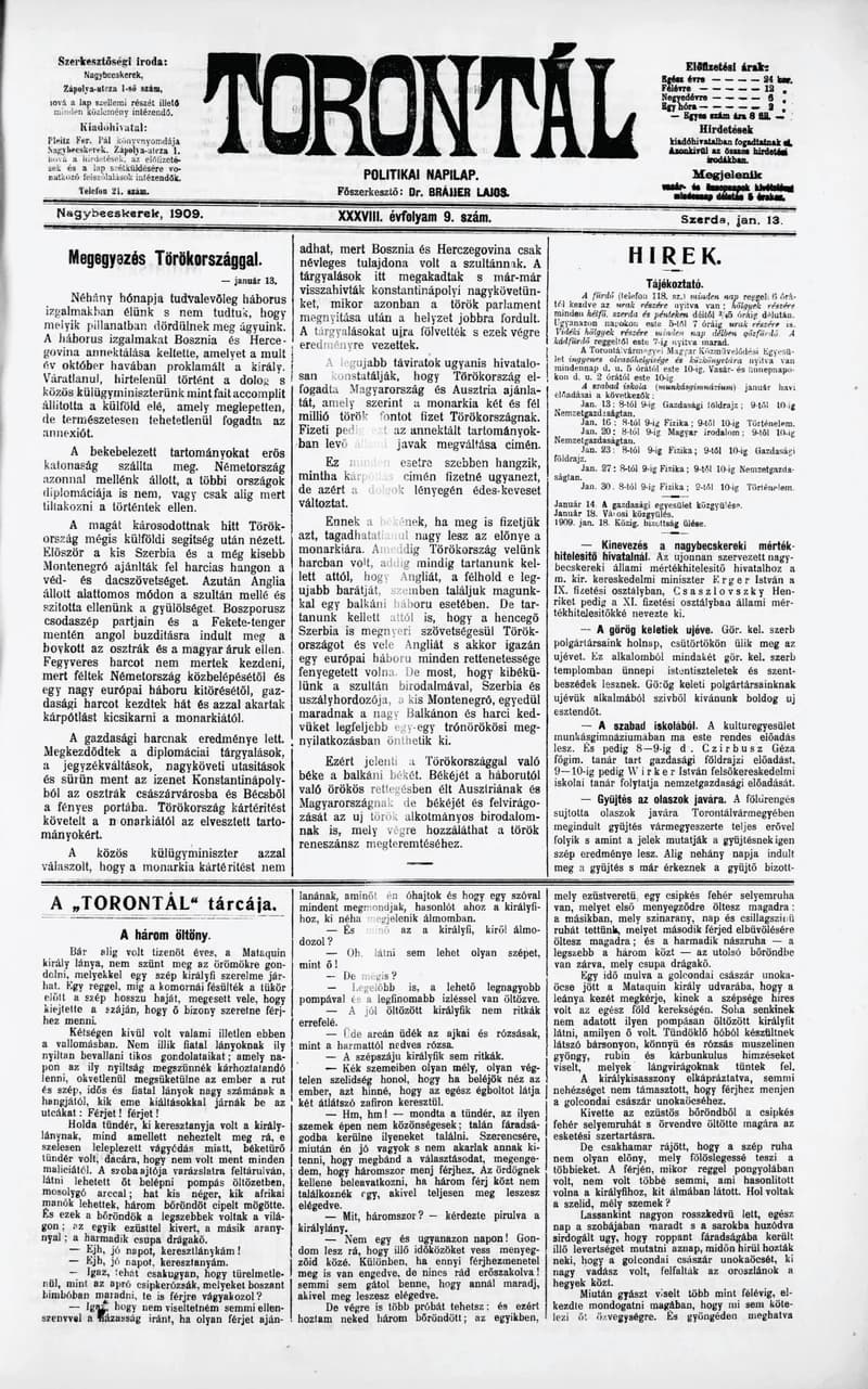 Torontál, 38. évf. 1909. január 13. 9. sz.