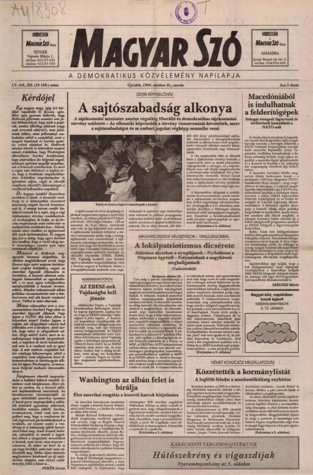 Magyar Szó, 55. évf. 1998. október 21. 251. sz. 1–16. oldal
