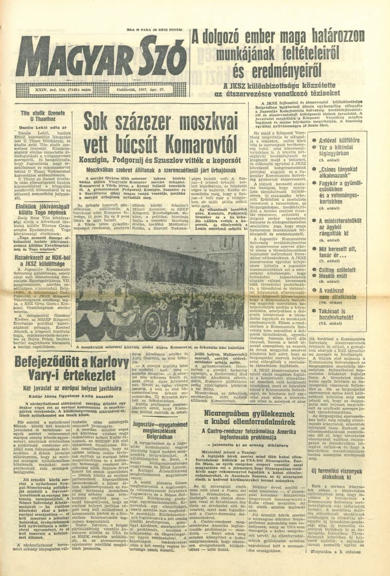 Magyar Szó, 24. évf. 1967. április 27. 114. sz. 1–14. oldal