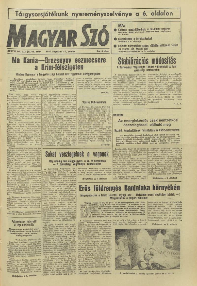 Magyar Szó, 38. évf. 1981. augusztus 14. 222. sz.