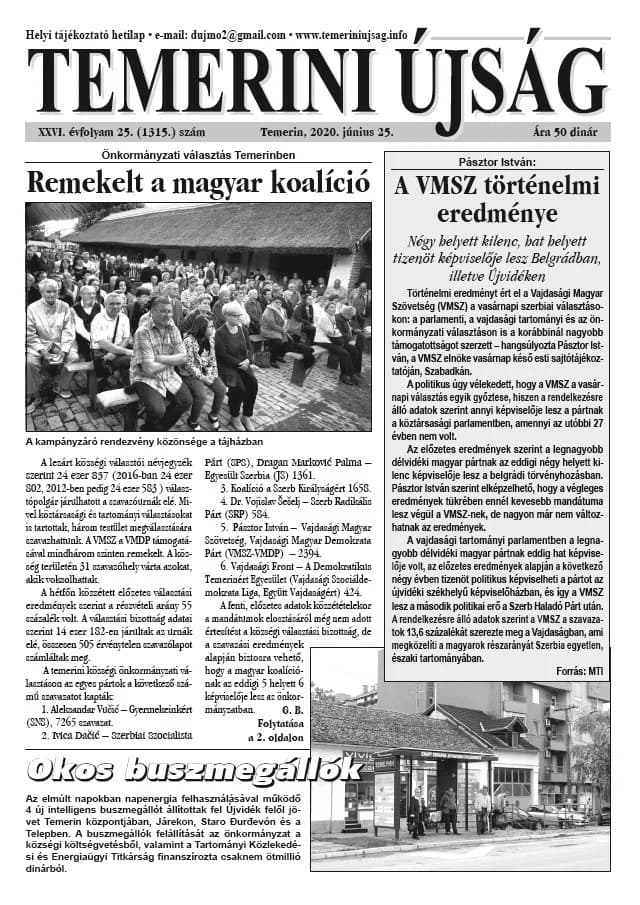 Temerini Újság, 26. évf. 2020. június 25. 25. sz.