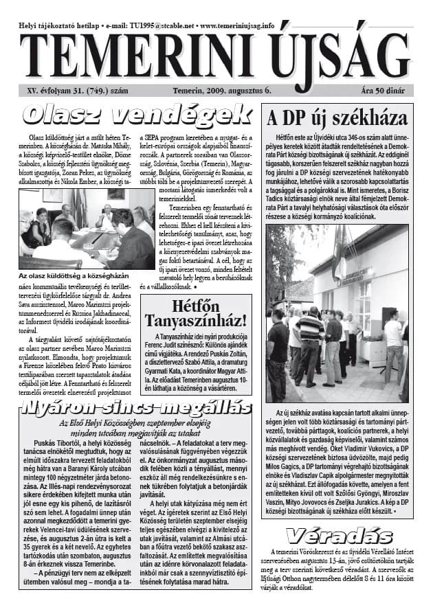 Temerini Újság, 15. évf. 2009. augusztus 6. 31. sz.