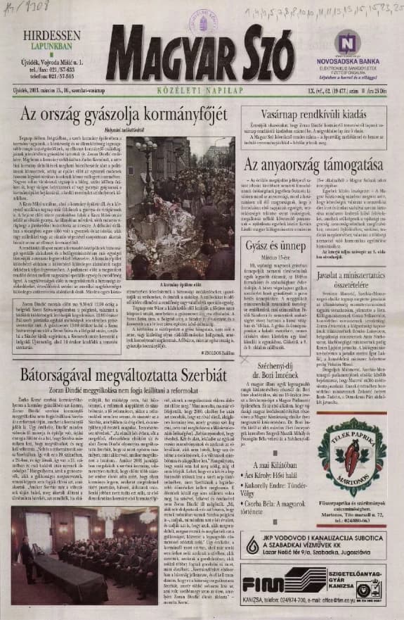 Magyar Szó, 60. évf. 2003. március 15. – 16. 62. sz. 1–32. oldal
