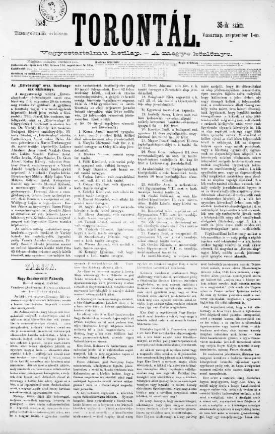 Torontál, 18. évf. 1889. szeptember 1. 35. sz.
