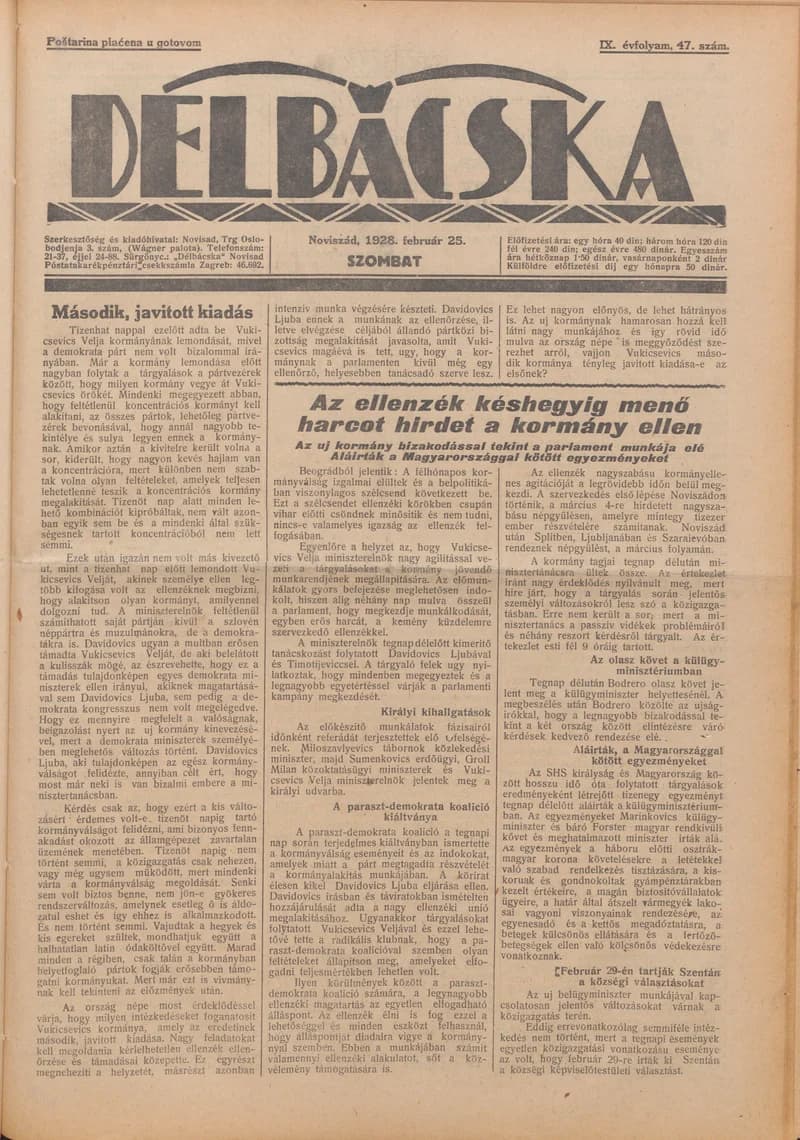 Délbácska, 9. évf. 1928. február 25. 47. sz.