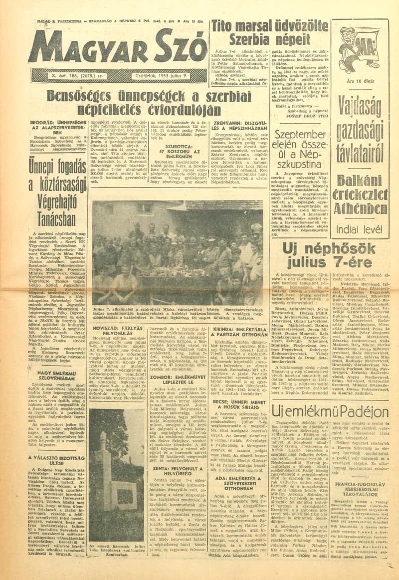Magyar Szó, 10. évf. 1953. július 9. 186. sz. 1–8. oldal