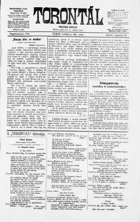 Torontál, 33. évf. 1904. augusztus 24. 192. sz.