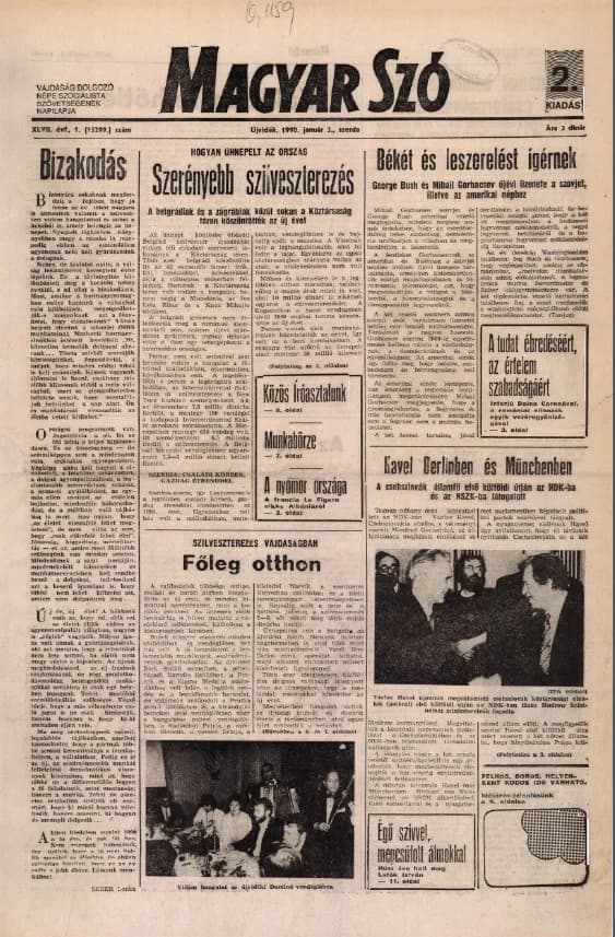 Magyar Szó, 47. évf. 1990. január 3. 1. sz. 1–16. oldal