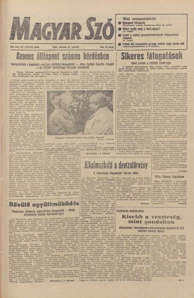 Magyar Szó, 41. évf. 1984. március 9. 67. sz. 1–20. oldal