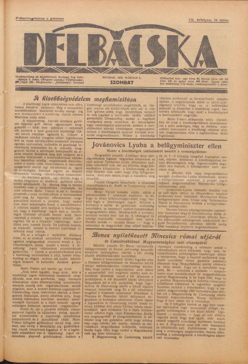 Délbácska, 7. évf. 1926. március 6. 54. sz.