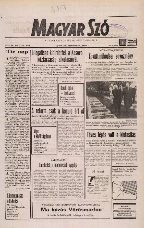 Magyar Szó, 47. évf. 1990. szeptember 14. 253. sz. 1–20. oldal