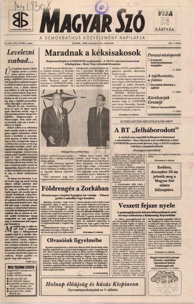 Magyar Szó, 51. évf. 1994. december 15. 272. sz. 1–16. oldal
