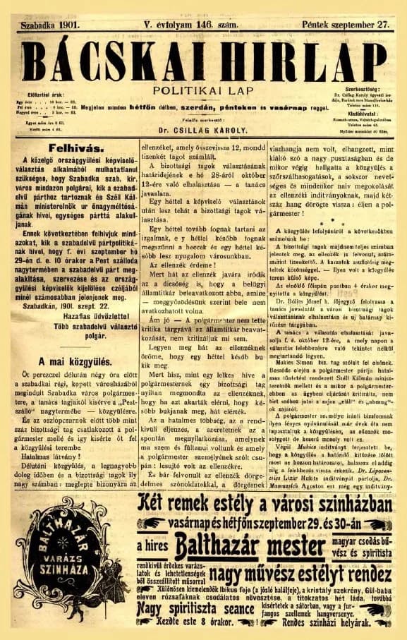 Bácskai Hirlap, 5. évf. 1901. szeptember 27. 146. sz.
