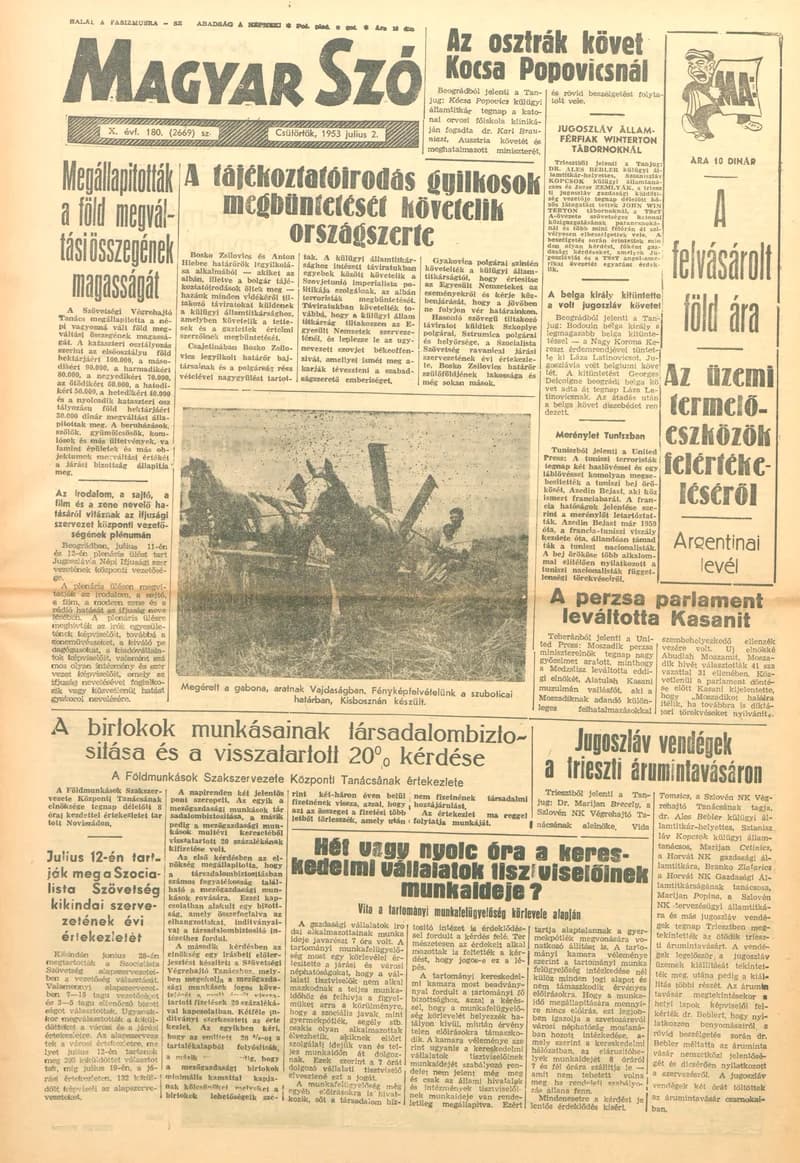 Magyar Szó, 10. évf. 1953. július 2. 180. sz. 1–8. oldal