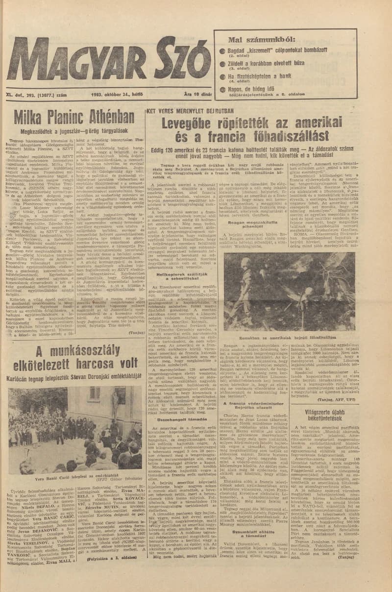 Magyar Szó, 40. évf. 1983. október 24. 293. sz.