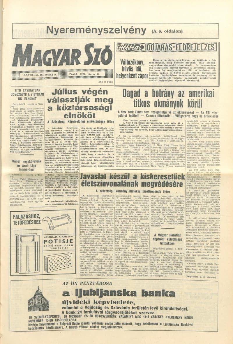 Magyar Szó, 28. évf. 1971. június 18. 165. sz. 1–12. oldal