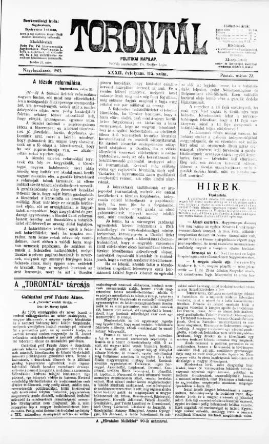 Torontál, 32. évf. 1903. május 22. 115. sz.
