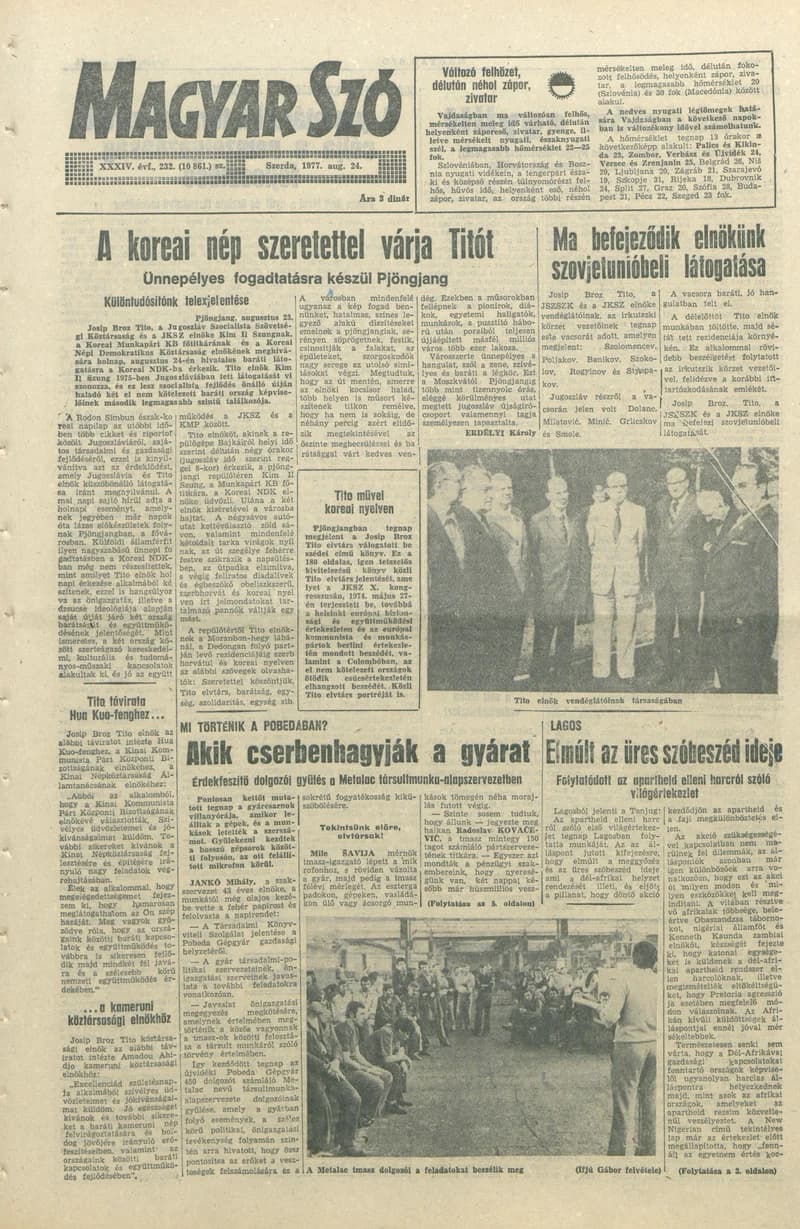 Magyar Szó, 34. évf. 1977. augusztus 24. 232. sz.