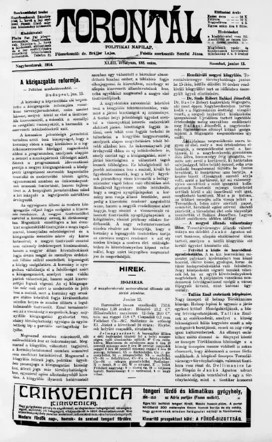Torontál, 43. évf. 1914. június 13. 132. sz.