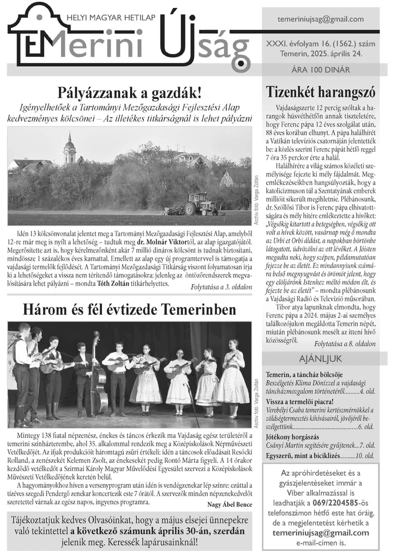 Temerini Újság, 31. évf. 2025. április 24. 16. sz.