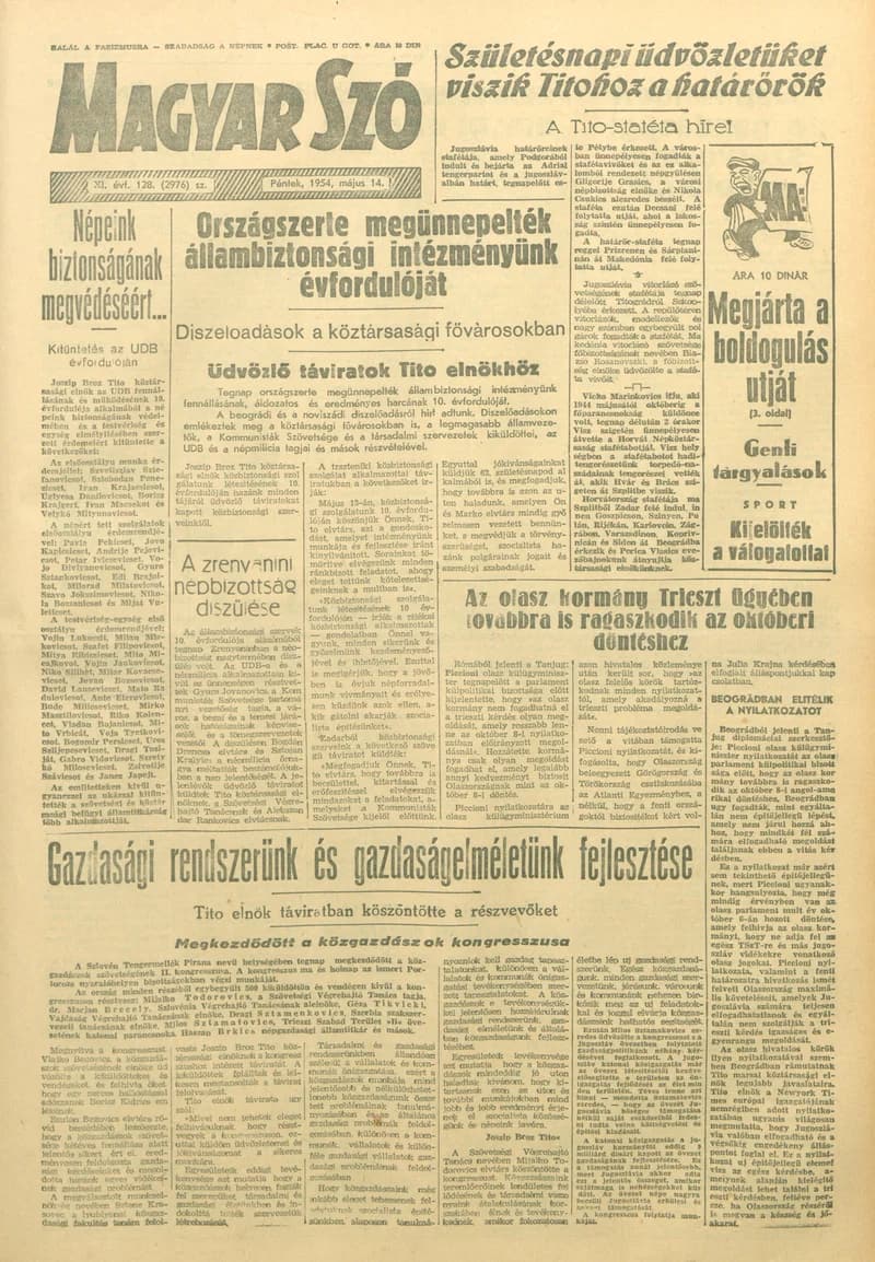 Magyar Szó, 11. évf. 1954. május 14. 128. sz. 1–8. oldal