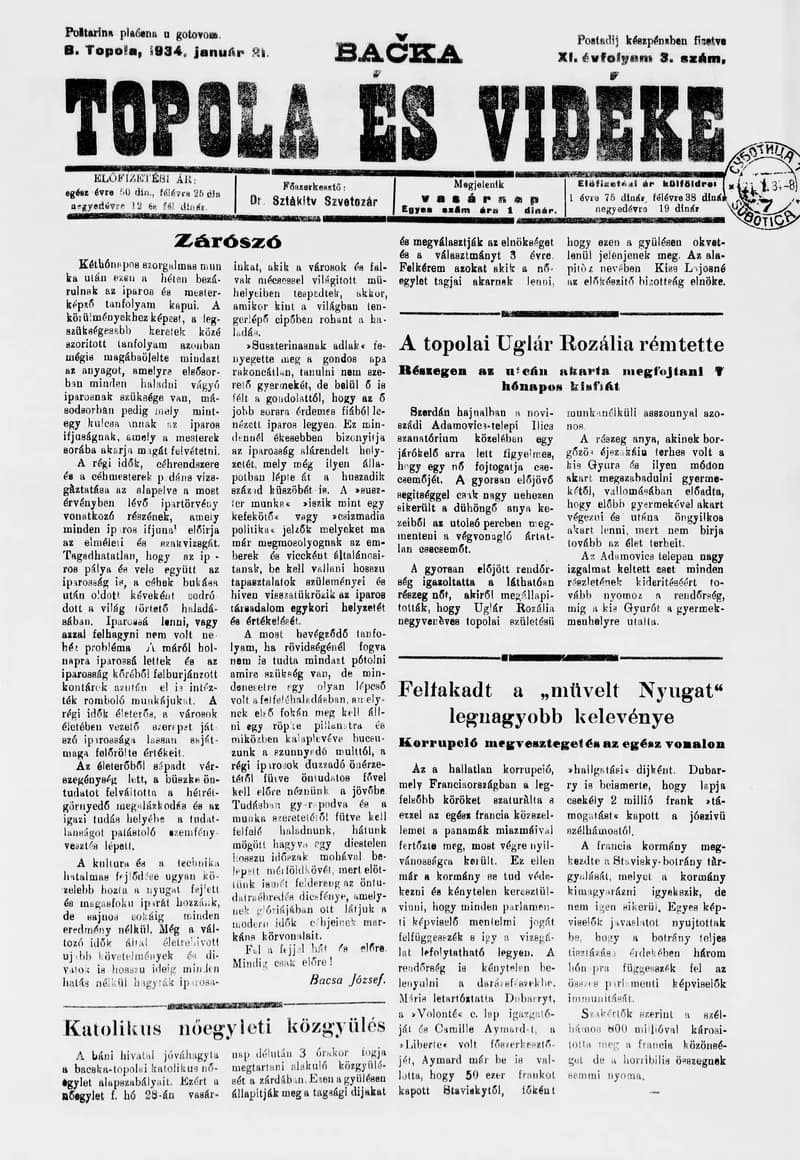 Bačka Topola és Vidéke, 11. évf. 1934. január 21. 3. sz.