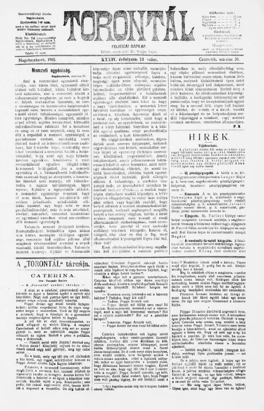Torontál, 34. évf. 1905. március 30. 73. sz.