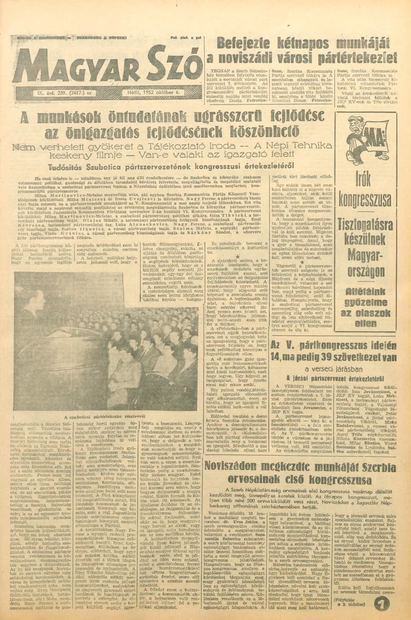 Magyar Szó, 9. évf. 1952. október 6. 239. sz. 1–6. oldal