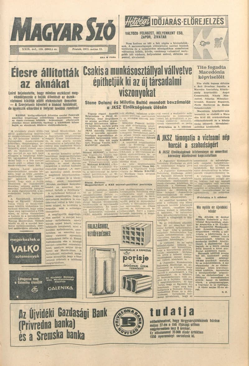 Magyar Szó, 29. évf. 1972. május 12. 129. sz. 1–16. oldal