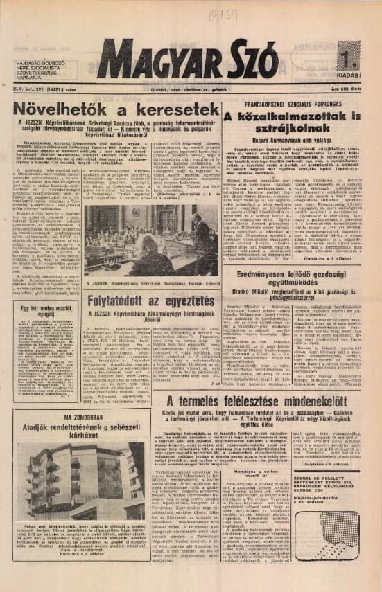 Magyar Szó, 45. évf. 1988. október 21. 291. sz.
