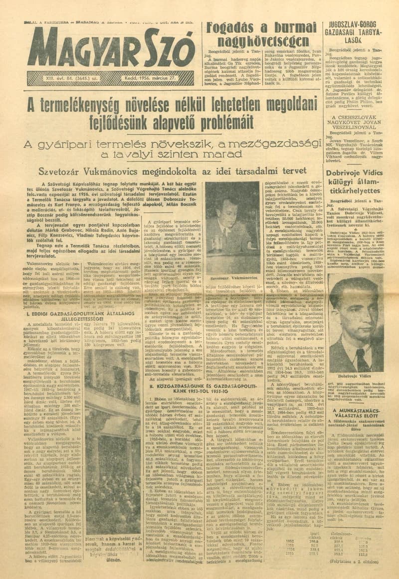 Magyar Szó, 13. évf. 1956. március 27. 84. sz. 1–8. oldal
