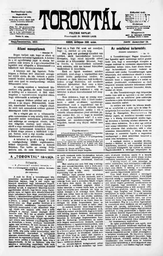 Torontál, 39. évf. 1910. december 19. 288. sz.