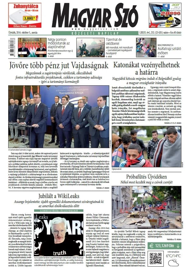 Magyar Szó, 73. évf. 2016. október 5. 232. sz. 1–16. oldal