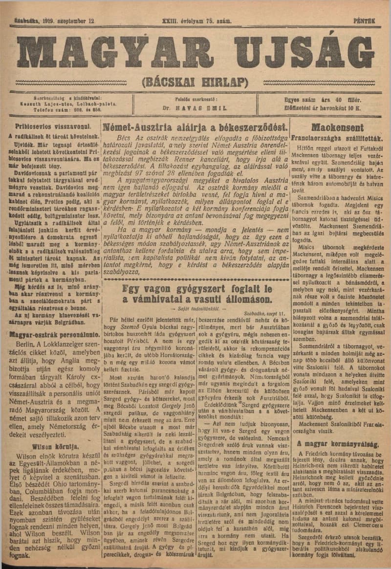 Bácskai Hirlap, 23. évf. 1919. szeptember 12. 75. sz.