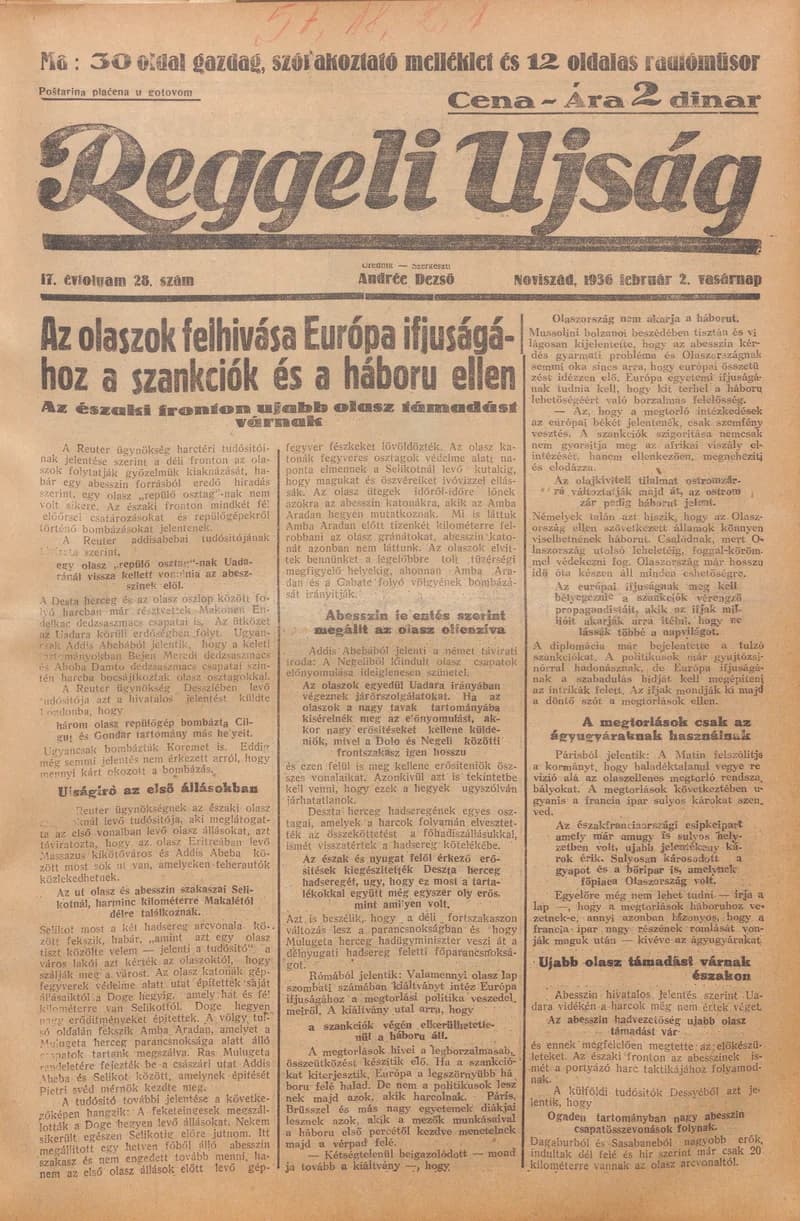Reggeli Újság, 17. évf. 1936. február 2. 28. sz.