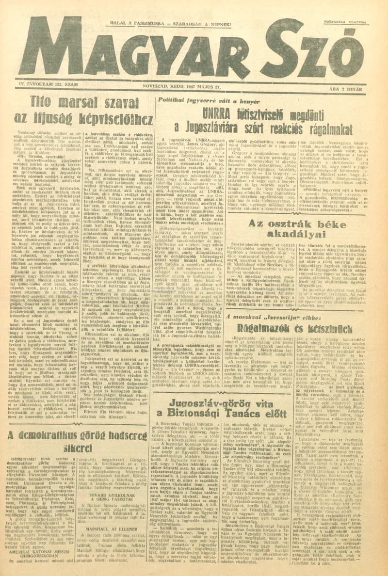 Magyar Szó, 4. évf. 1947. május 27. 132. sz. 1–6. oldal