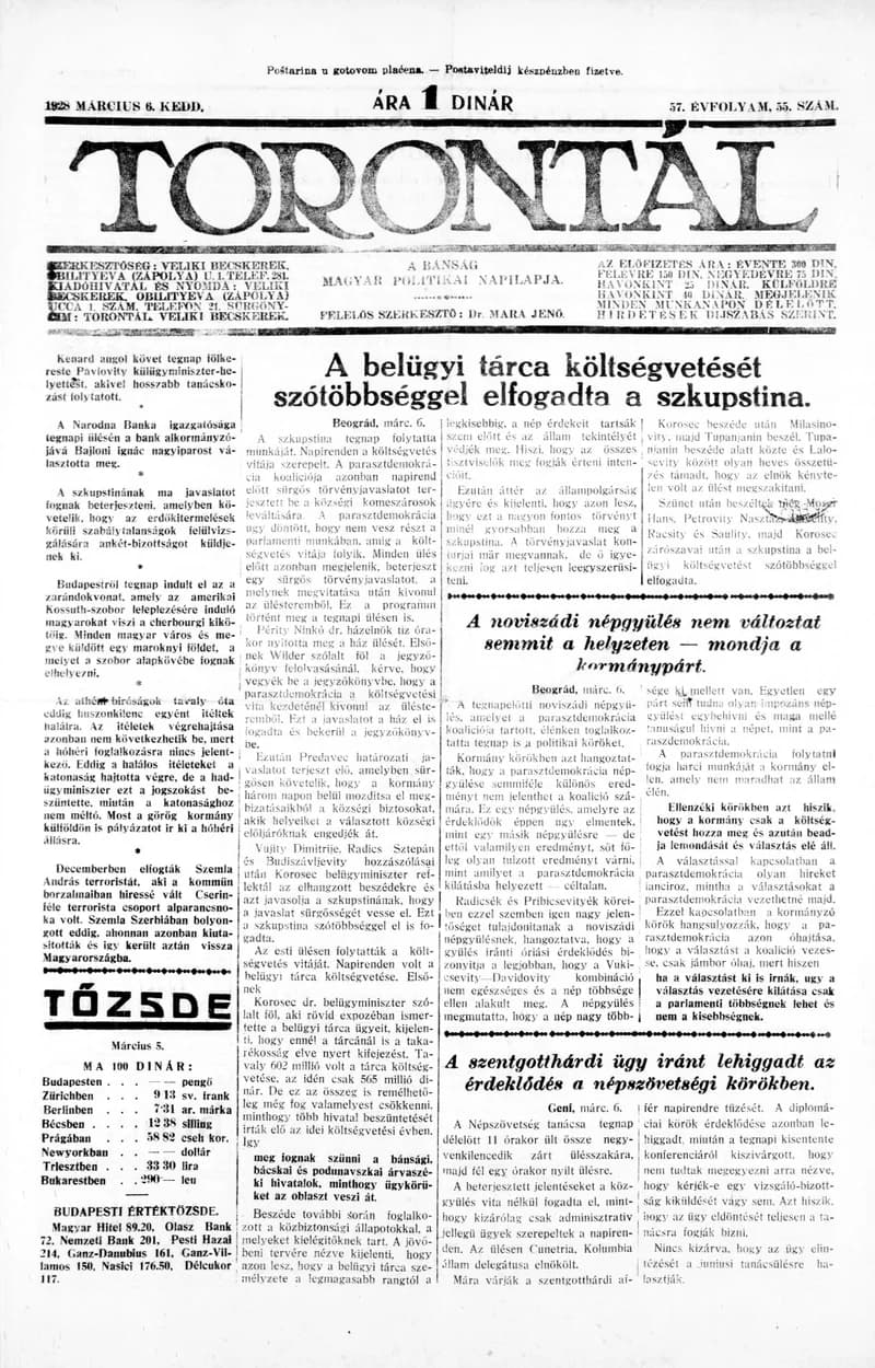 Torontál, 57. évf. 1928. március 6. 55. sz.