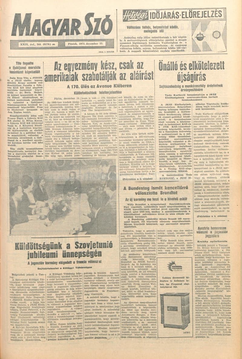 Magyar Szó, 29. évf. 1972. december 15. 344. sz. 1–14. oldal