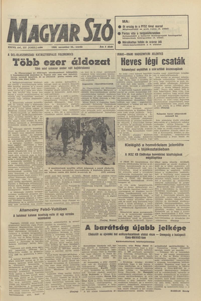Magyar Szó, 37. évf. 1980. november 26. 327. sz. 1–20. oldal