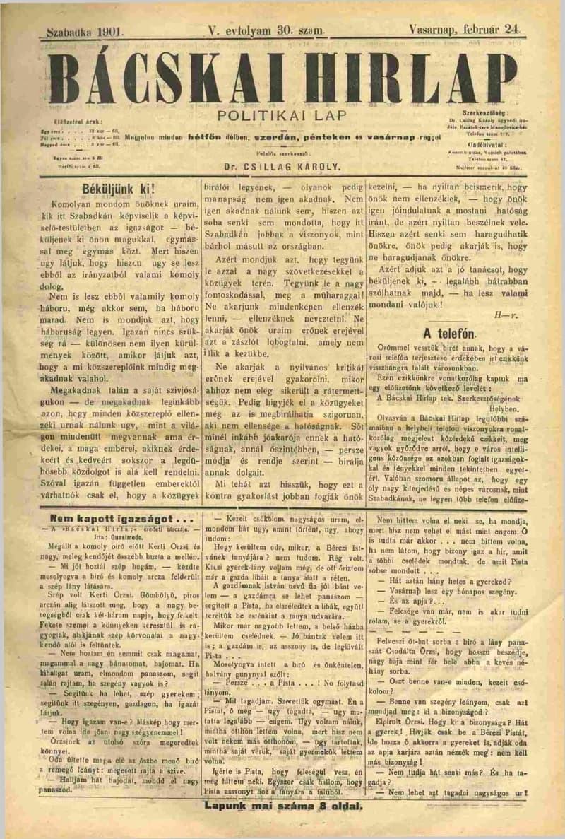 Bácskai Hirlap, 5. évf. 1901. február 24. 30. sz.