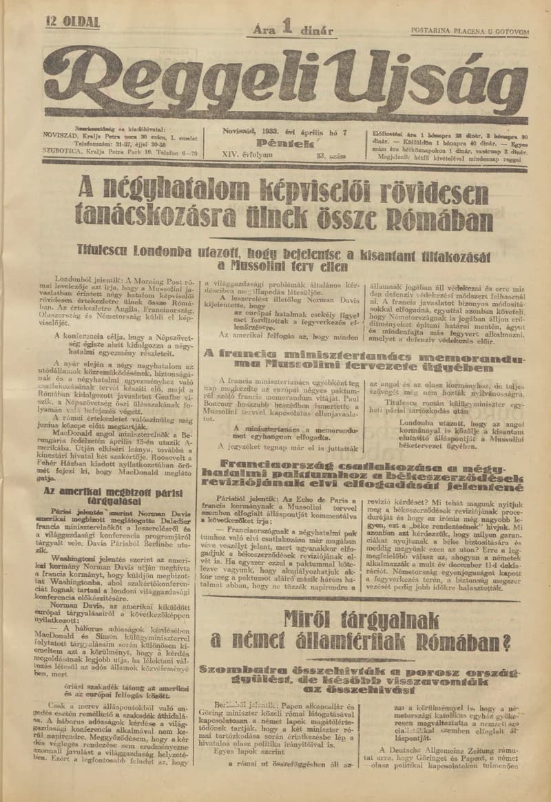 Reggeli Újság, 14. évf. 1933. április 11. 86. sz.