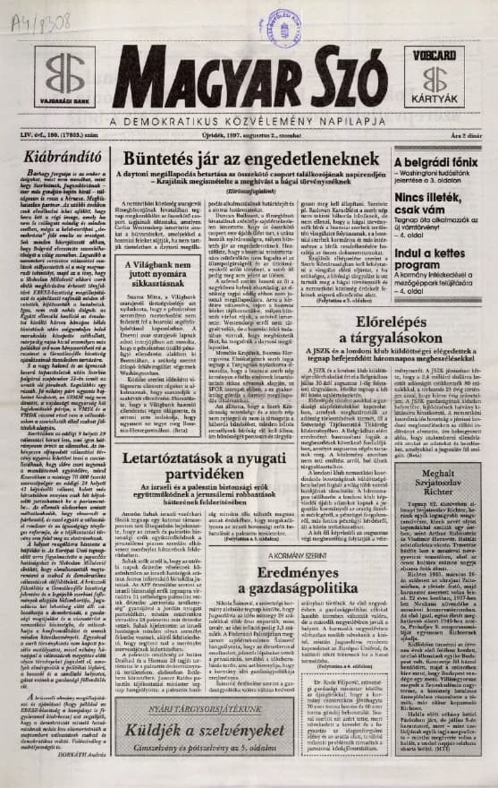 Magyar Szó, 54. évf. 1997. augusztus 2. 180. sz. 1–16. oldal