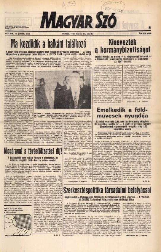 Magyar Szó, 45. évf. 1988. február 24. 53. sz. 1–20. oldal
