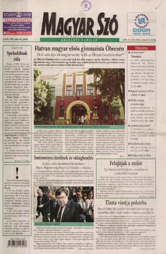 Magyar Szó, 66. évf. 2009. június 19. 140. sz. 1–20. oldal