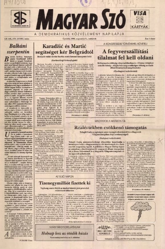 Magyar Szó, 52. évf. 1995. augusztus 3. 178. sz. 1–16. oldal