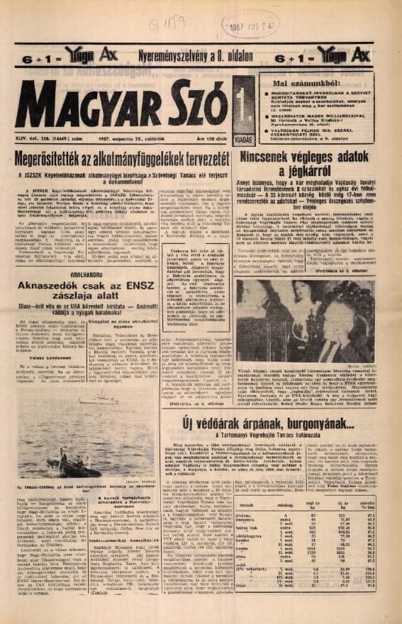 Magyar Szó, 44. évf. 1987. augusztus 20. 228. sz. 1–16. oldal