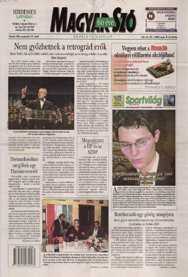 Magyar Szó, 61. évf. 2004. szeptember 27. 227. sz. 1–12. oldal